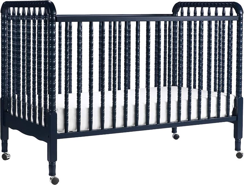 Photo 1 of DaVinci Jenny Lind 3-in-1 Convertible Crib in Navy, Removable Wheels, Greenguard Gold Certified
