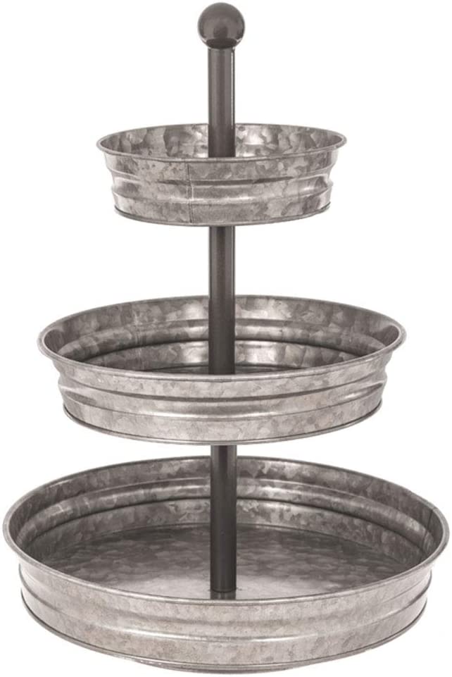 Photo 1 of 3 Tier Serving Tray Vintage Galvanized Metal Stand Kitchen Tiered Home Farmhouse Style Decor Rustic Country Cupcake Stand Bar Accessories for Indoor Outdoor Use Silver
