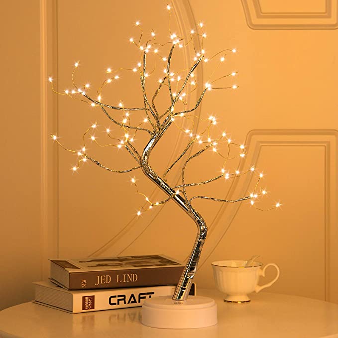 Photo 1 of 20" 108 LED Firefly Bonsai Tree Lights Artificial Fairy Tree USB/Battery-Powered Touch Switch White Warm Lights Tree Lamp for Bedroom Desktop Christmas Party Indoor Decoration Lights
