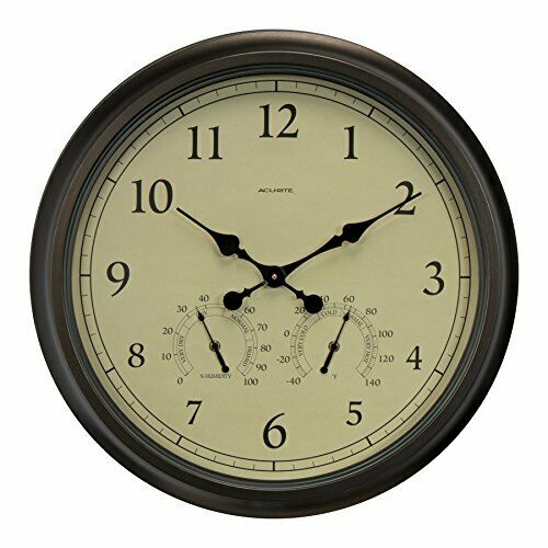 Photo 1 of AcuRite 75473 24-inch Weathered Black Wall Clock with Thermometer and Hygrometer
