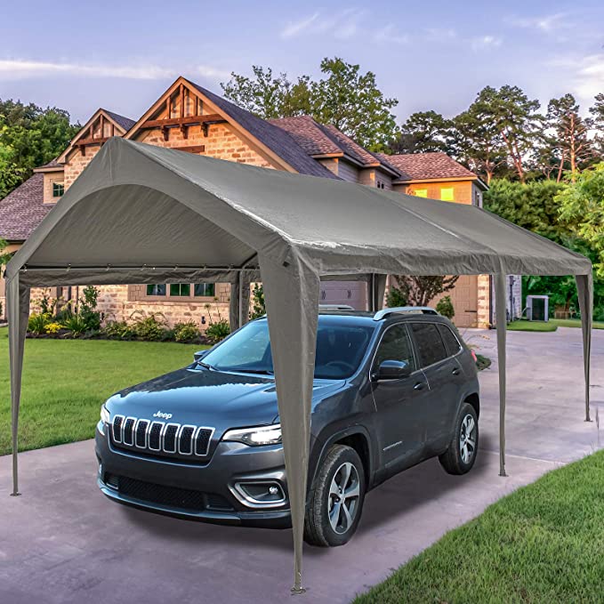 Photo 1 of ***MISSING COMPONENTS*** Sunnyglade 10x20 Ft Heavy Duty Carport Canopy Outdoor Portable Garage Tent Boat Shelter with 6 Legs for Outdoor Party, Wedding, Birthday, Garden, Boat,Dark Grey
