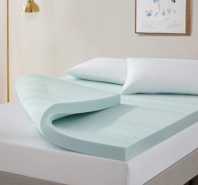 Photo 1 of  3 Inch Memory Foam Topper, Gel Infused Memory Foam Mattress Topper, Ventilated Design Mattress Pad, QUEEN, Blue