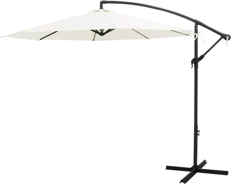 Photo 1 of 
FLAME&SHADE 10 ft Cantilever Offset Outdoor Patio Umbrella with Cross Base Stand, Ivory