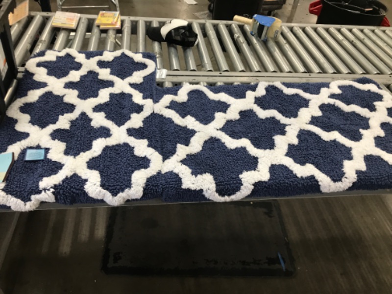 Photo 1 of 2PCS BATHROOM RUG SET BLUE/WHITE PATTERN