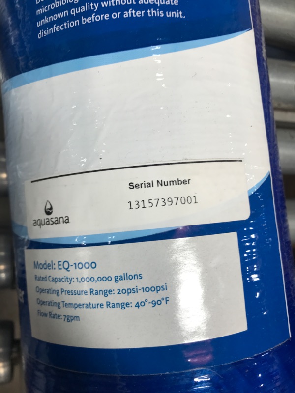 Photo 3 of **INCOMPLETE BOX 1 OF 2 **Aquasana EQ-1000 Whole House System Carbon & KDF Home Water Filtration-Filters Sediment & 97% of Chlorine-1,000,000 Gl, 10 Yr, 1 Million, Blue
