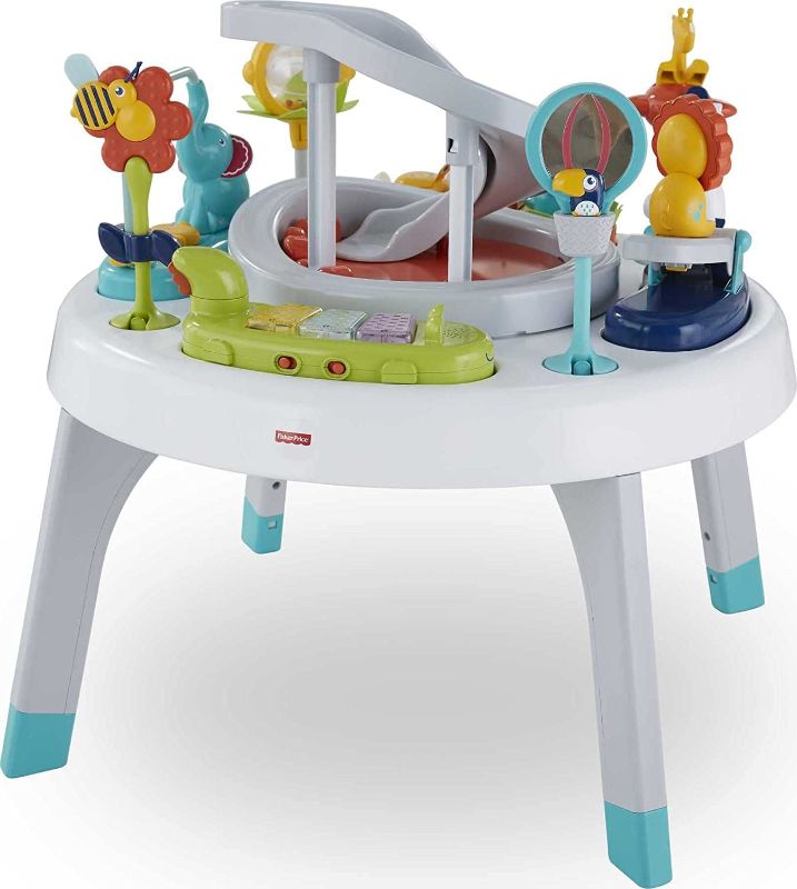 Photo 1 of Fisher-Price 2-in-1 Baby Activity Center and Toddler Activity Table Racing Ramp with Lights and Music, Spin ‘n Play Safari
