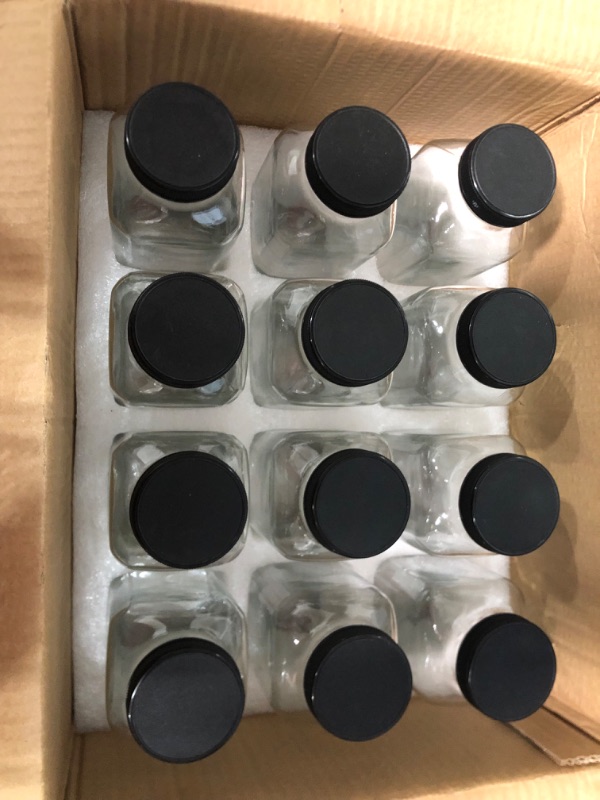 Photo 1 of Aozita 12 Pcs Glass Spice Jars with Spice Labels - 8oz Empty Square Spice Bottles - Shaker Lids and Airtight Metal Caps, ( ONLY JARS)