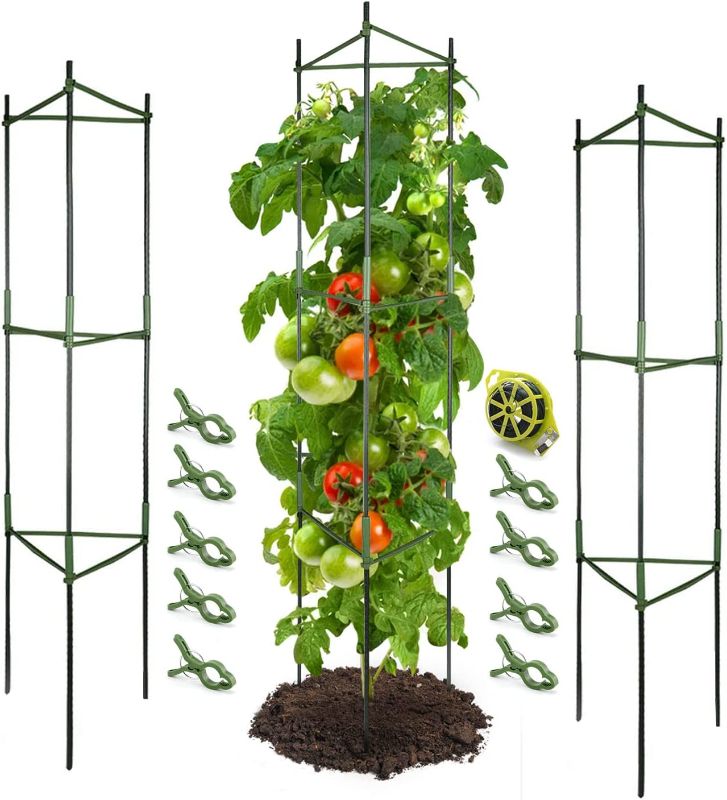 Photo 1 of 3 Packs Tomato Cages, Plant Cages Assembled Tomato Garden Cages Stakes Vegetable Support Trellis, with 9Pcs Clips and for Vertical Climbing Plants