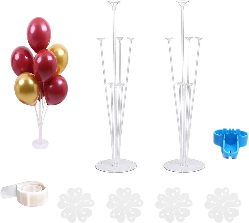 Photo 1 of 2 Sets of Balloon Stand Kits 28'' balloon arch kit with base, Reusable Clear Balloon Column Stand kit for Table, Including Glue, Tie Tool, Flower Clips, for Home Outdoors Birthday Wedding Party Decorations (2 set)
