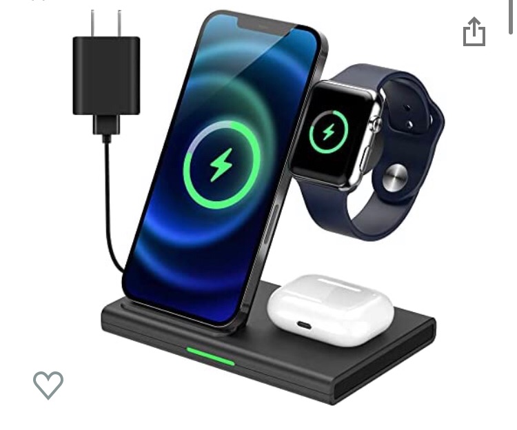 Photo 1 of (TORN MATERIAL) Wireless Charging Station, CHELUXS 3 in 1 Wireless Charger, 15W Foldable Fast Wireless Charging Stand for iPhone13, 12, Pro Max, XR, XS, Wireless Charging Pad for Apple iWatch Series