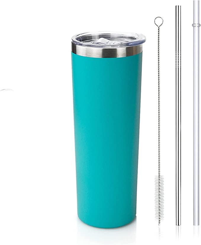 Photo 1 of 20oz Skinny Tumbler,Innovative Life 316 Medical Grade Stainless Steel Double Wall Vacuum Insulated Iced Coffee Tumbler with 2 Straws,Lid and Brush,Durable Travel Mug Water Cup(Matte Cyan)
