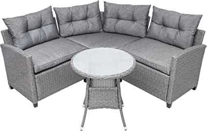 Photo 1 of **BOX 3 OF 3, MISSING BOXES 1 & 2** TXXM 4 Piece Resin Wicker Patio Furniture Set with Round Table, Gray Cushions Patio Furniture
