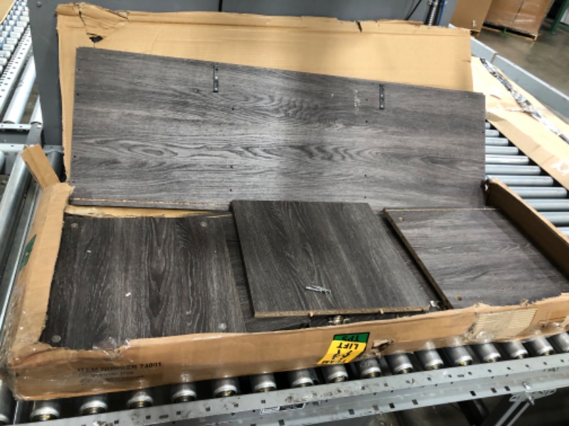 Photo 1 of **Missing Hardware**Nathan James Dylan Media Console Cabinet TV Stand with Hidden Storage Herringbone Pattern Wood Metal, Gray/Black