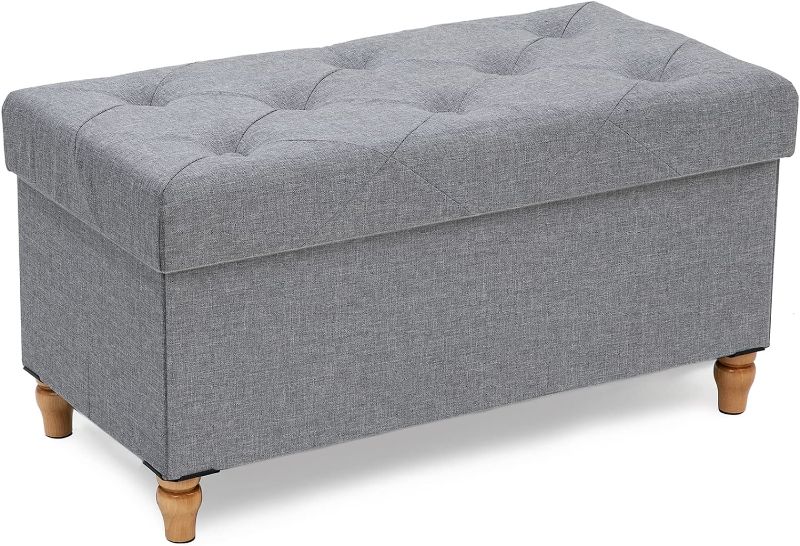 Photo 1 of 2022 Upgraded Ottoman with Storage for Living Room, Storage Ottoman with Legs, Ottoman with Storage 80L, Load 350lbs, 30" Storage Bench for Bedroom, Living Room, Foot Rest, Linen Fabric (Light Grey)
