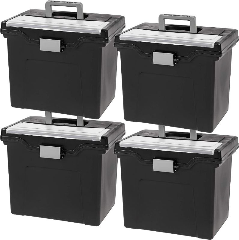 Photo 1 of IRIS Letter Size Portable File Box With Organizer Lid, 4 Pack, Black