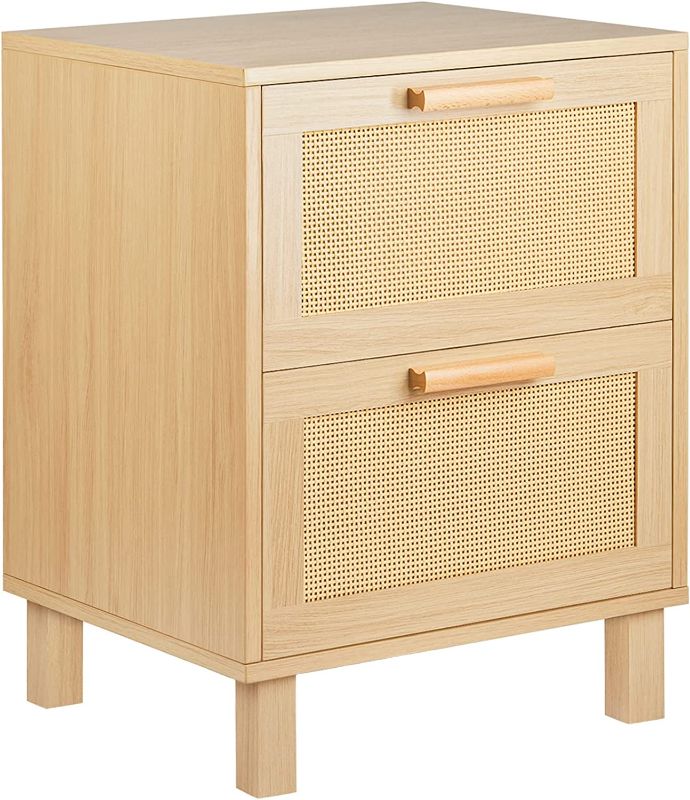 Photo 1 of 2 Drawer Dresser, Rattan Bedside Table, GRAFICIAL Nightstand Storage Table Dresser for Bedroom,Living Room,Oak
