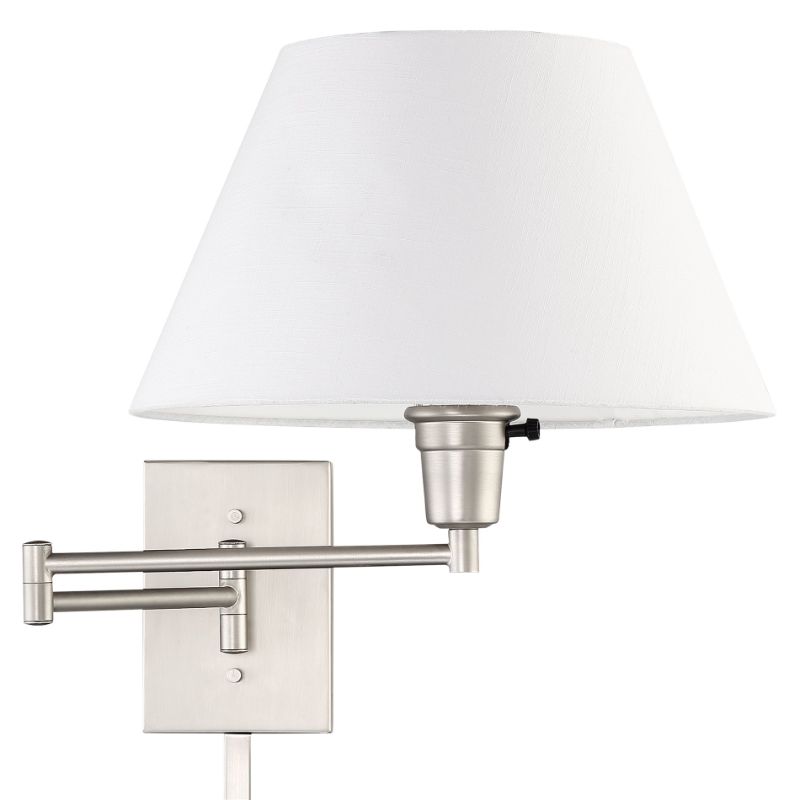 Photo 1 of Kira Home Cambridge 13 Swing Arm Wall Lamp - Plug in/Wall Mount + White Fabric Shade 150W 3-Way + Cord Covers Satin Nickel Finis