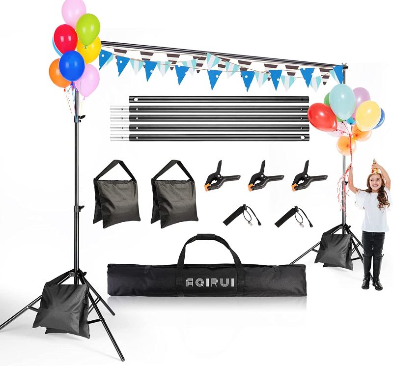 Photo 1 of Backdrop Stand 6.5x10ft Adjustable Photo Backdrop Stand kit for Parties Wedding Photography with Carry Bag
