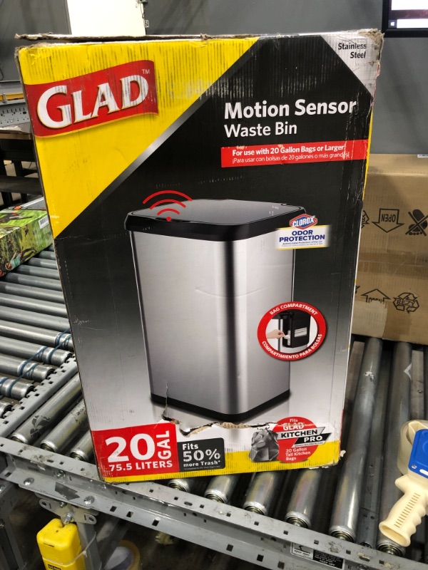 Photo 2 of Glad 20g Stainless Steel Sensor Trash Can with Clorox Odor Protection Lid | Fits Kitchen Pro 20 Gallon Waste Bags