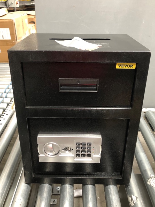 Photo 3 of VEVOR Digital Depository Safe 1.7 Cubic Feet Made of Carbon Steel Electronic Code Lock Depository Safe with Deposit Slot with Two Emergency Keys Depository Box for Home Hotel Restaurant and Office