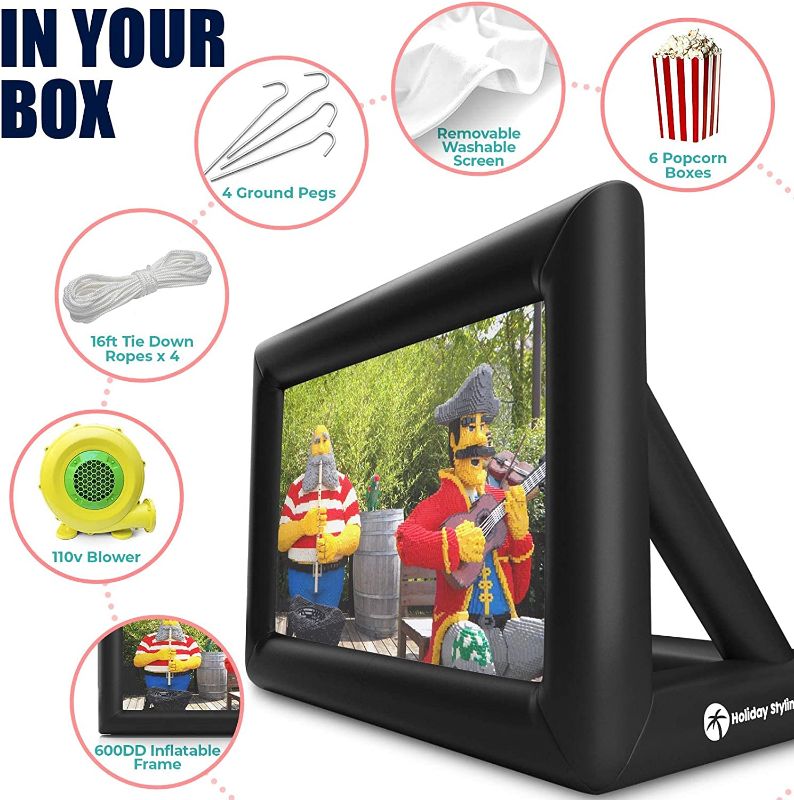 Photo 1 of Inflatable Movie Screen - Huge Airblown 175 x 125 Inch 14ft Package With Rope and Tent Stakes For Outdoor Backyard Fun By Holiday