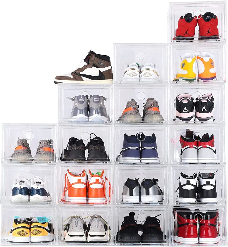 Photo 1 of Shoe Storage Box , 18 PACK Clear Plastic Stackable Shoe Organizer,