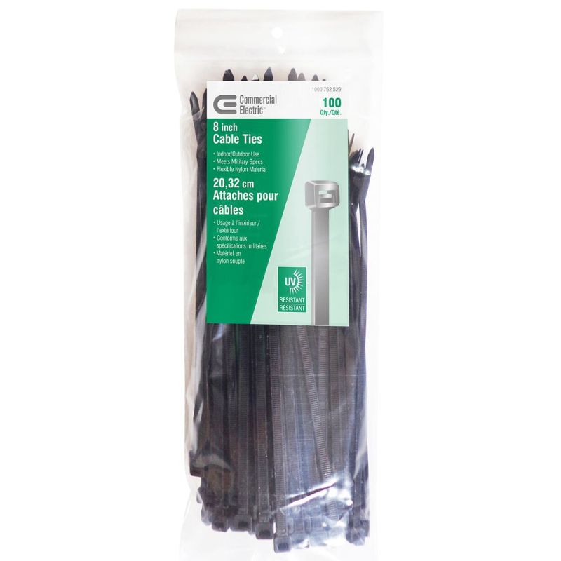 Photo 1 of **SET OF 2 PACKS** Commercial Electric 8 in. UV Cable Tie, Black (100-Pack)
