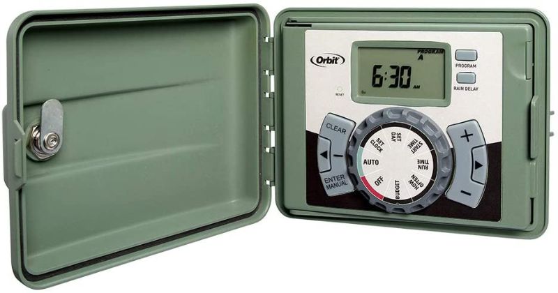 Photo 1 of **MISSING KEY** Orbit 57896 6-Station Outdoor Swing Panel Sprinkler System Timer , Green
