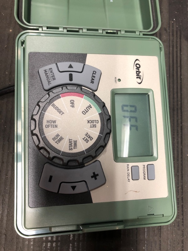 Photo 1 of **MISSING KEY** Orbit 57896 6-Station Outdoor Swing Panel Sprinkler System Timer , Green
