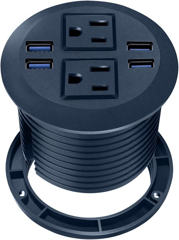 Photo 1 of Desktop Power Grommet with USB,Recessed Power Socket with 2 AC Outlets and 4 USB Charging Ports. Desk Grommet Outlet 3 1/8in Hole,for Kitchen Table/Conference Room Outlet (Grey)
