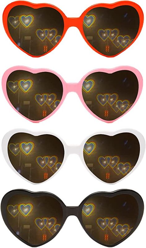 Photo 1 of Heart Effect Diffraction Glasses, 3D Heart Sunglasses with Heart Effects, Special Effect Heart-Shaped Sunglasses
