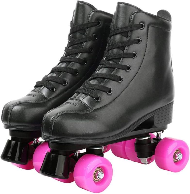 Photo 1 of jessie PU Leather Roller Skates Roller Skates for Women Outdoor and Indoor Adjustable Four-Wheel Premium Roller Skates for Women Men Boys and Girls
