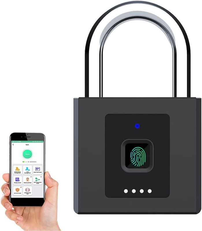 Photo 1 of eLinkSmart Fingerprint App Padlock, Opening by Fingerprint or Remote via Phone App, Keyless Big Size Heavy Padlock, Schedule, Unlock Record, Waterproof, Battery Indicator, USB Chargable
