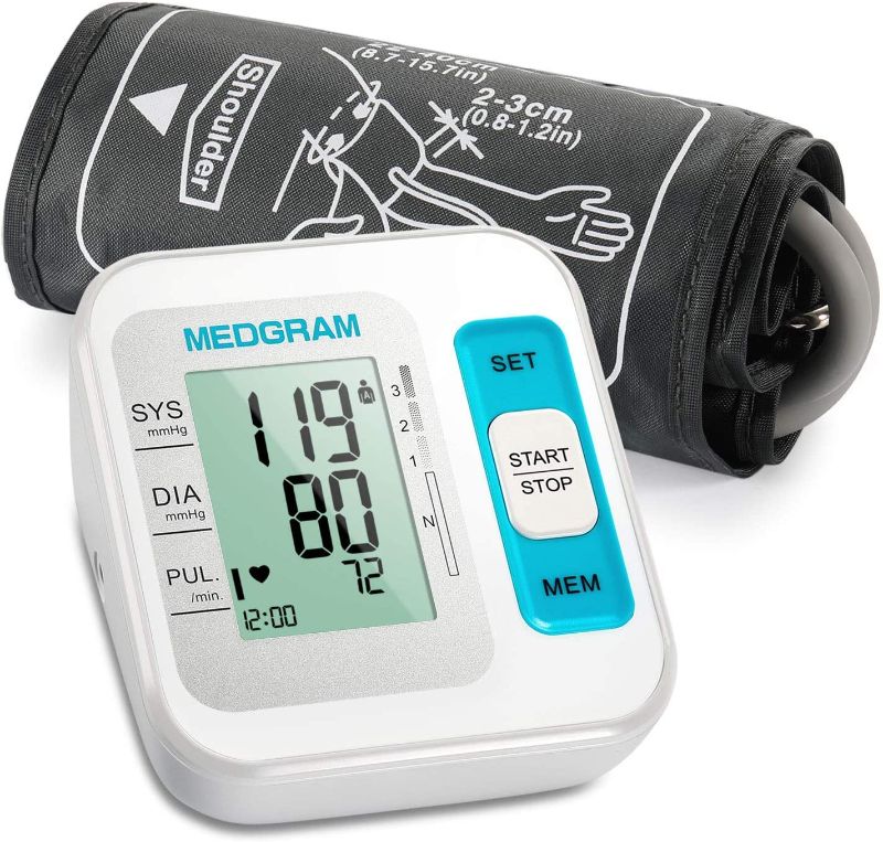 Photo 1 of Blood Pressure Monitor Upper Arm, MEDGRAM Accurate Cuffs for Home Use with Large Cuff 22-40 cm, Automatic & Digital BP Machine, 2 x 120 Sets Memory… (White)
