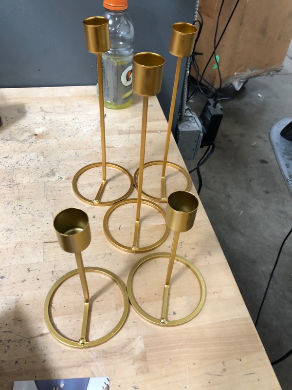 Photo 2 of Baffect Set of 5 Gold Taper Candle Holder, Decorative Tapered Candlestick Holders for Wedding Party Table Centerpiece Fits Candles Within 1in
