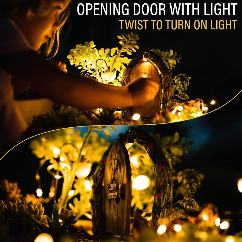 Photo 1 of Opening Fairy Door and Window for Trees with Light – Glow in The Dark Yard Art Sculpture Decoration for Kids Room, Wall and Trees Outdoor | Miniature Fairy Garden Outdoor Decor Accessories
