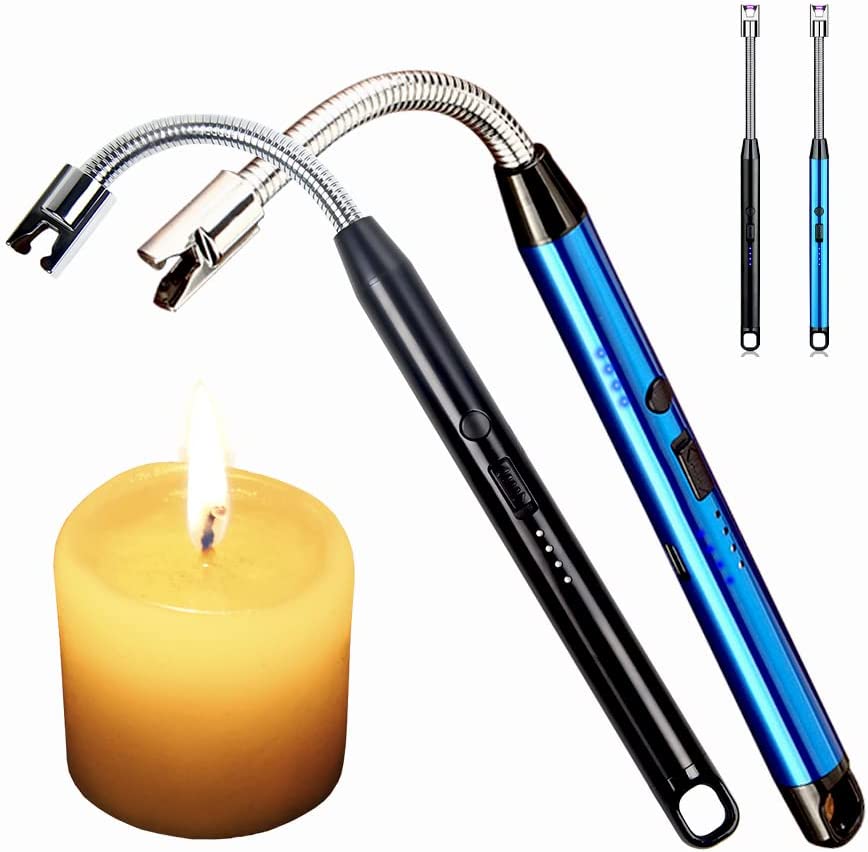 Photo 1 of 2 Pack Candle Lighter,Arc Lighter with USB Charging,Flameless Windproof,LED Battery Display,Safety Switch,Rotate 360 Degrees,for Aromatherapy,Candles,BBQ,Camping  Blue