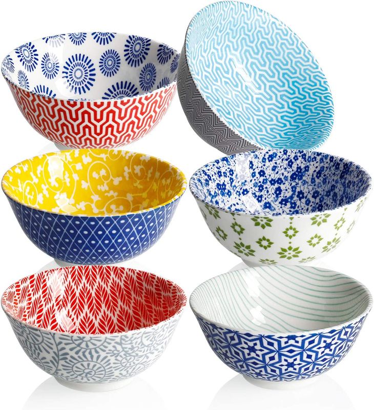 Photo 1 of Amazingware Porcelain Bowls - 10 Ounce for Ice Cream Dessert, Small Side Dishes, Set of 6, Assorted Designs
