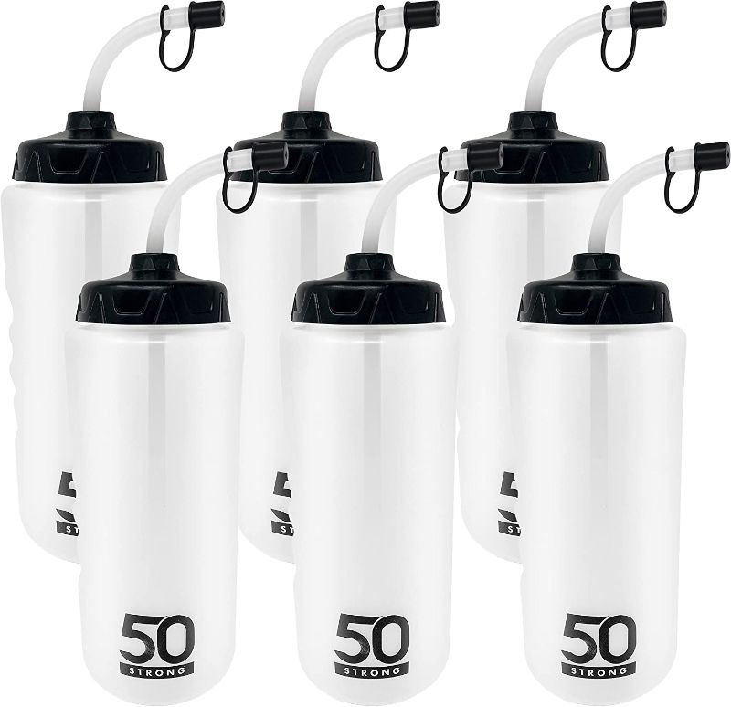 Photo 1 of 1 Liter Sports Water Bottle W/Straw - Easy Squeeze + Built in Finger Grip - BPA Free Plastic - Use W/Sport in Football & Hockey - Single & Multi-Pack (Clear/Black, 6 Pack)
