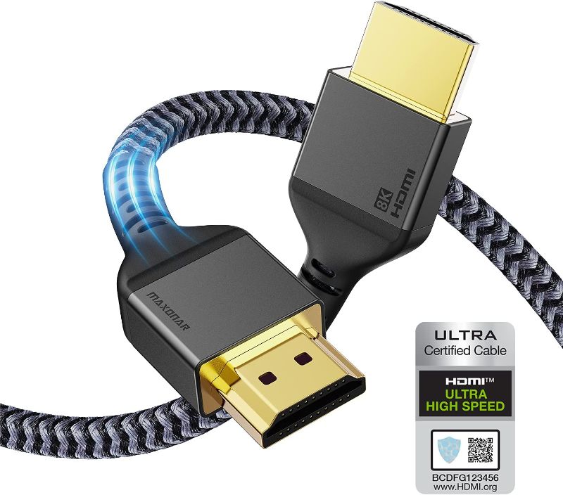 Photo 1 of 8K HDMI 2.1 Cable 10FT, Maxonar (Certified) Ultra HD 48Gbps High Speed 8K60 4K120 eARC RTX 3090 HDR10 4:4:4 HDCP 2.2&2.3 Dolby Compatible with Playstation 5/PS5, Xbox Series X, Roku/Fire/Sony/LG TV
