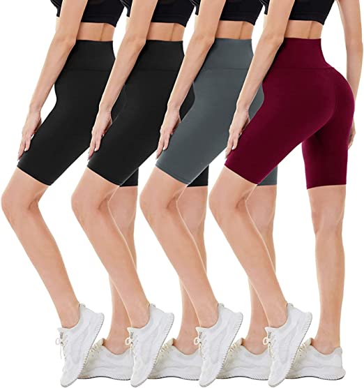 Photo 1 of CAMPSNAIL 4 Pack Biker Shorts for Women – 8" High Waist Tummy Control Workout Yoga Running Compression Exercise Shorts SMALL/MEDIUM
