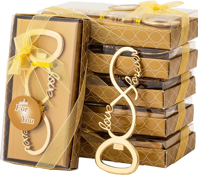 Photo 1 of 24 Pcs Love Forever Bottle Openers for Wedding Party Bridal Shower Favors Decorations Gifts or Souvenirs for Guests with Individual Gift Package (24, gold)…
