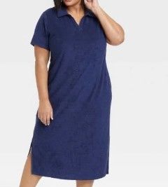 Photo 1 of Ava & Viv Plus Size 1X Short Sleeve Terry Polo Dress Navy blue NWT
