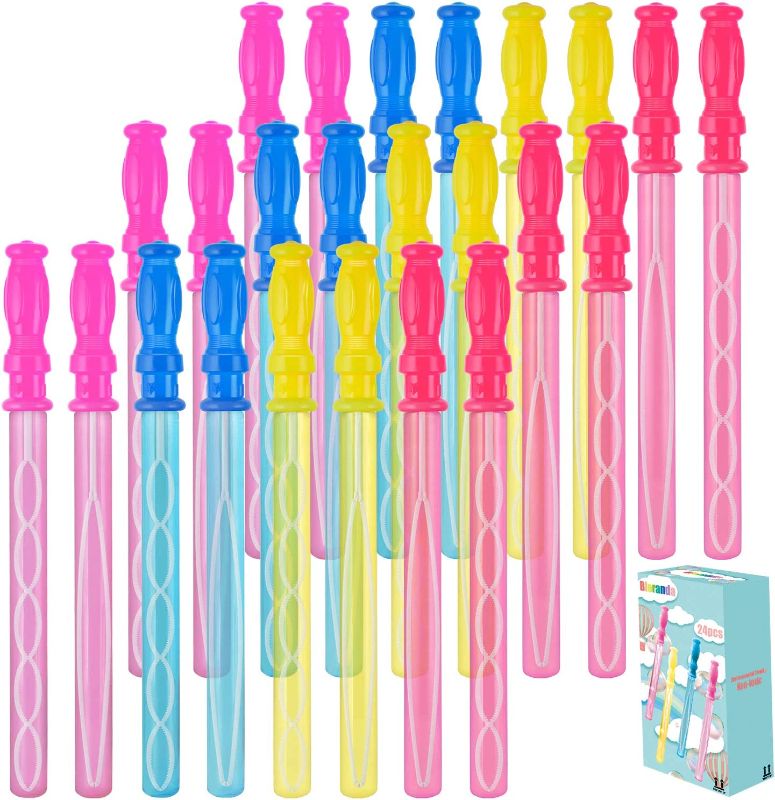 Photo 1 of Bloranda 24 Pack 15’’ Bubble Wands Assortment, 4 Colors Biggest Bubble Wands Party Favors Kids Summer Toys Outdoor Play Toys Games Christmas Birthday Party
