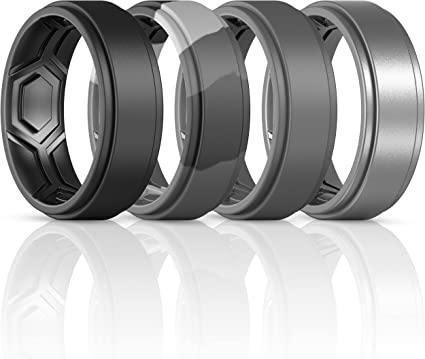 Photo 1 of (8 ITEM BUNDLE) 2 PQCKS OF ThunderFit Silicone Rings for Men -  4 Rings 1 Ring - Breathable Patterned Design Sleek Step Edge 8mm Width - 2.2mm Thickness (SIZE 9)