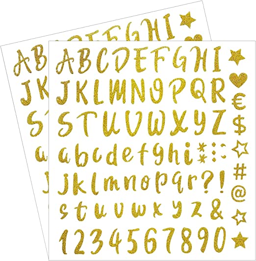 Photo 2 of (3 ITEM BUNDLE) 154 Pieces 2 Sheets Self-Adhesive Letter Stickers, Vinyl Sticker, Alphabet Number Stickers, DIY Crafts Art Making, Decals for Sign, Notebook, Classroom Decor, Door, Address Number (Glitter Gold,1 Inch) + Wine Windows Valances Curtain Red W
