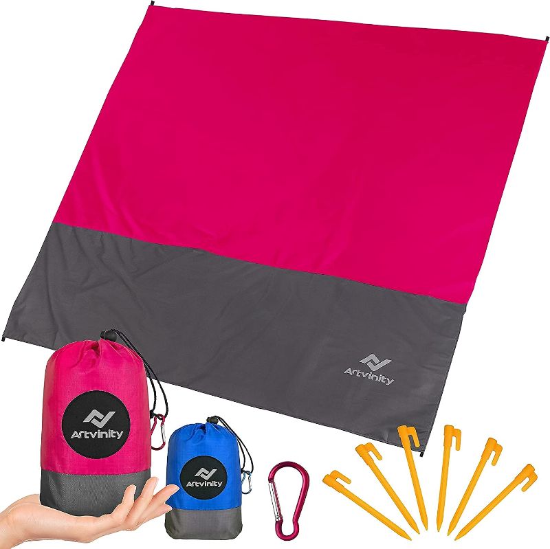 Photo 1 of Beach Blanket Waterproof Sandproof - 83"x79" Extra Large Picnic Mat for 4-7 Adults, Lightweight Outdoor Mat for Beach, Travel, Picnic, Camping, Festivals, Sand Free Beach Mat with Stakes
