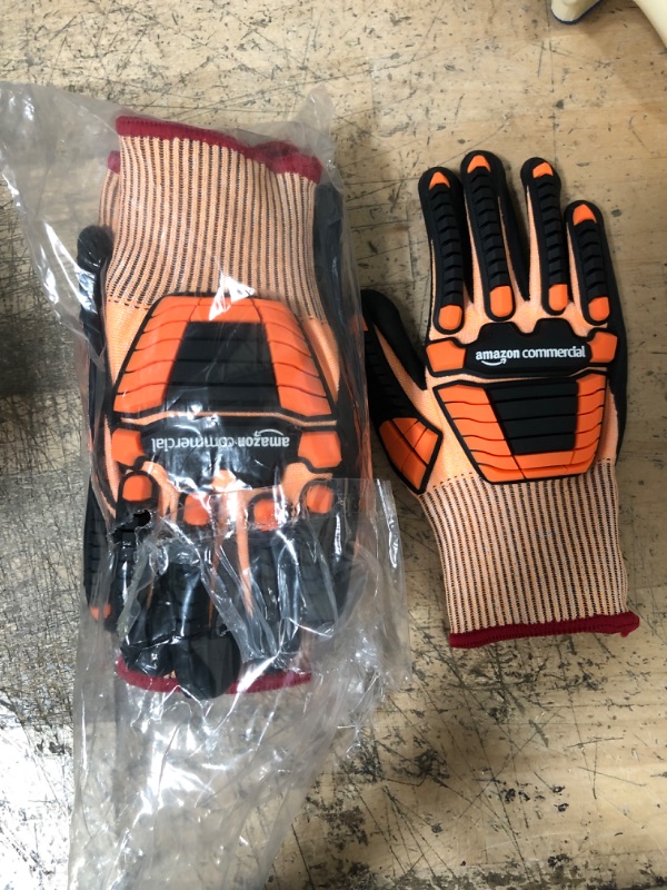 Photo 2 of AmazonCommercial 13G Goldsilk & Foam Nitrile Gloves with Impact Protection (Orange/Black), Size S, 3-Pairs
