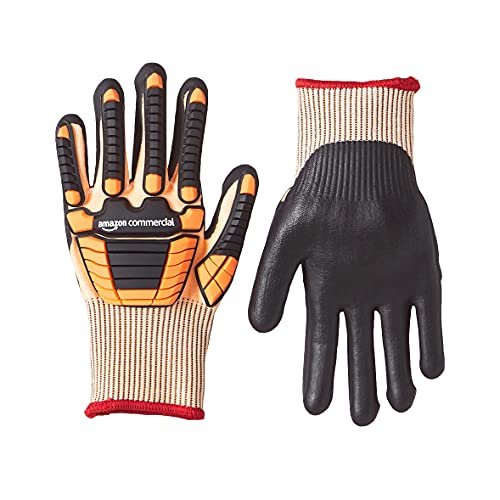 Photo 1 of AmazonCommercial 13G Goldsilk & Foam Nitrile Gloves with Impact Protection (Orange/Black), Size S, 3-Pairs
