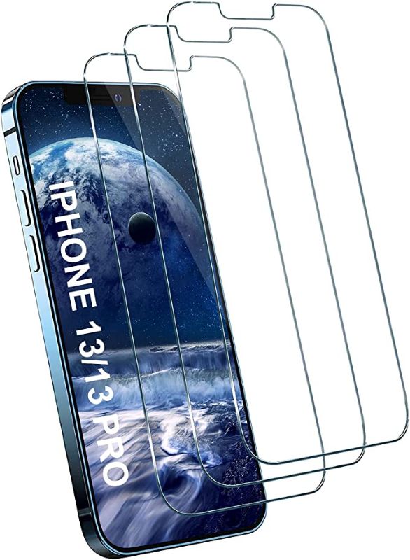 Photo 1 of (BUNDLE OF 3. 9 ITEMS TOTAL) [3 Pack] for iPhone 13/13 Pro 5G Screen Protector, Premium HD Clear Tempered Glass Film Compatible with iPhone 13/13 Pro 6.1inch [Bubble-Free] [Anti-Scratch] [9H Hardness]